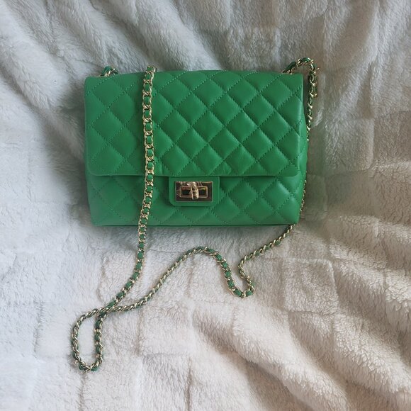 G by Giuliana Black Label Quilted Lamb Leather Crossbody, Kelly Green, NWOT - Picture 3 of 4